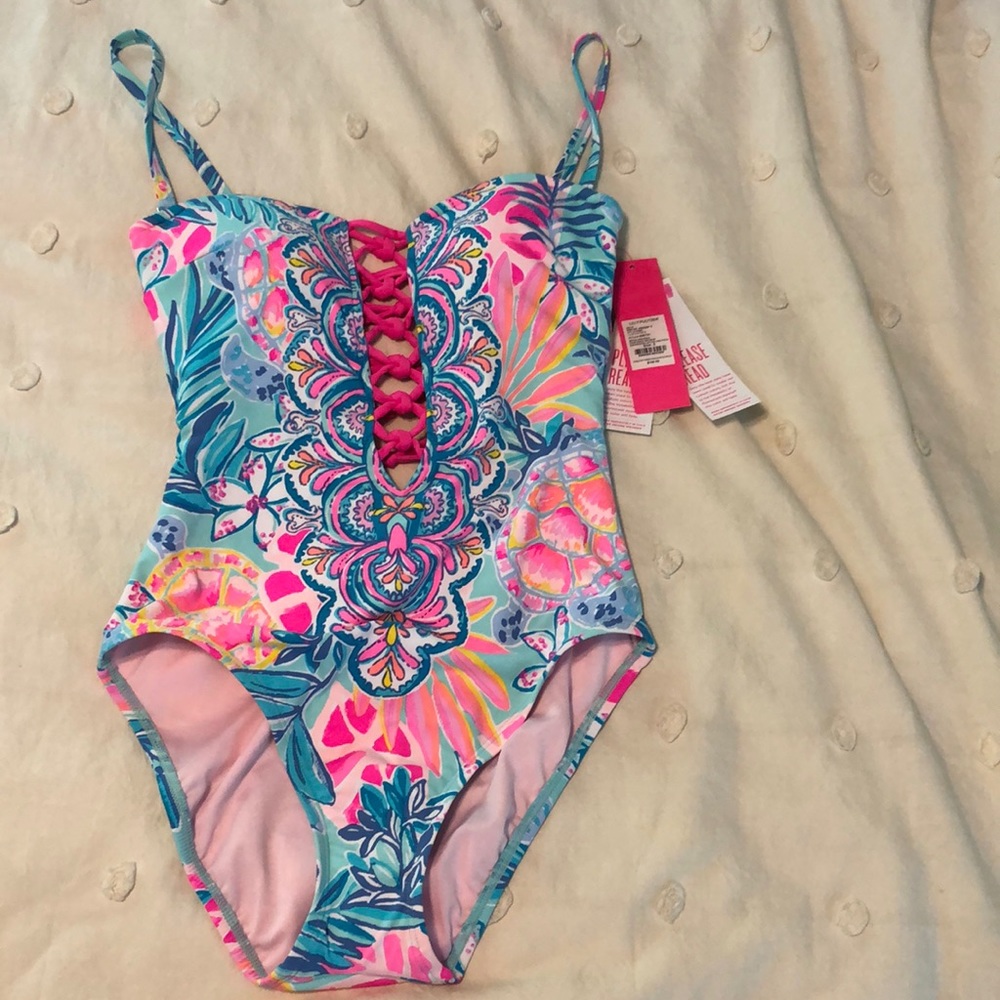 Lilly Pulitzer one piece seaglass aqua lattice